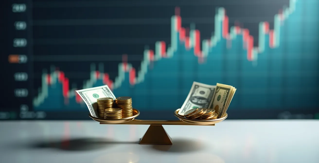 Gráfico conceptual mostrando la comparación entre tipo de cambio real y teórico EUR/USD basado en PPA