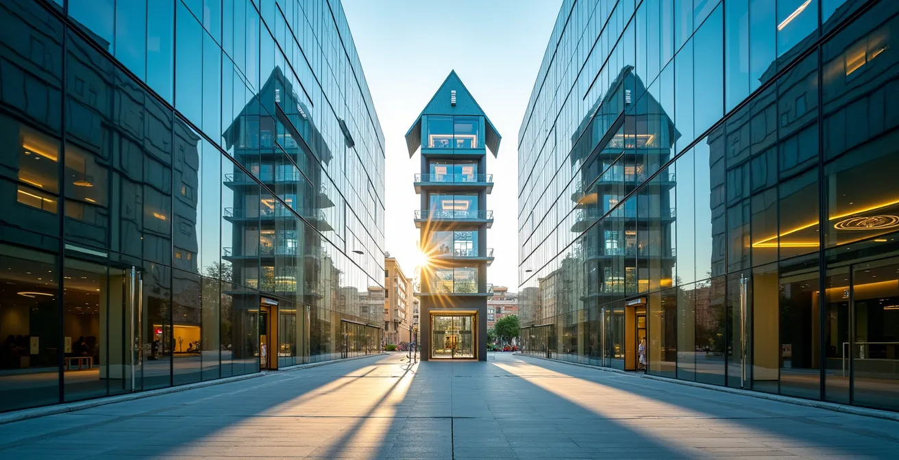 Vista del distrito tecnológico 22@ de Barcelona con arquitectura moderna y espacios colaborativos