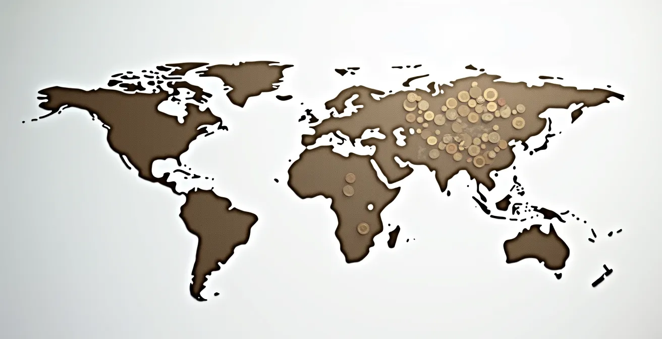 Mapa mundial con indicadores de inversión y diversificación geográfica