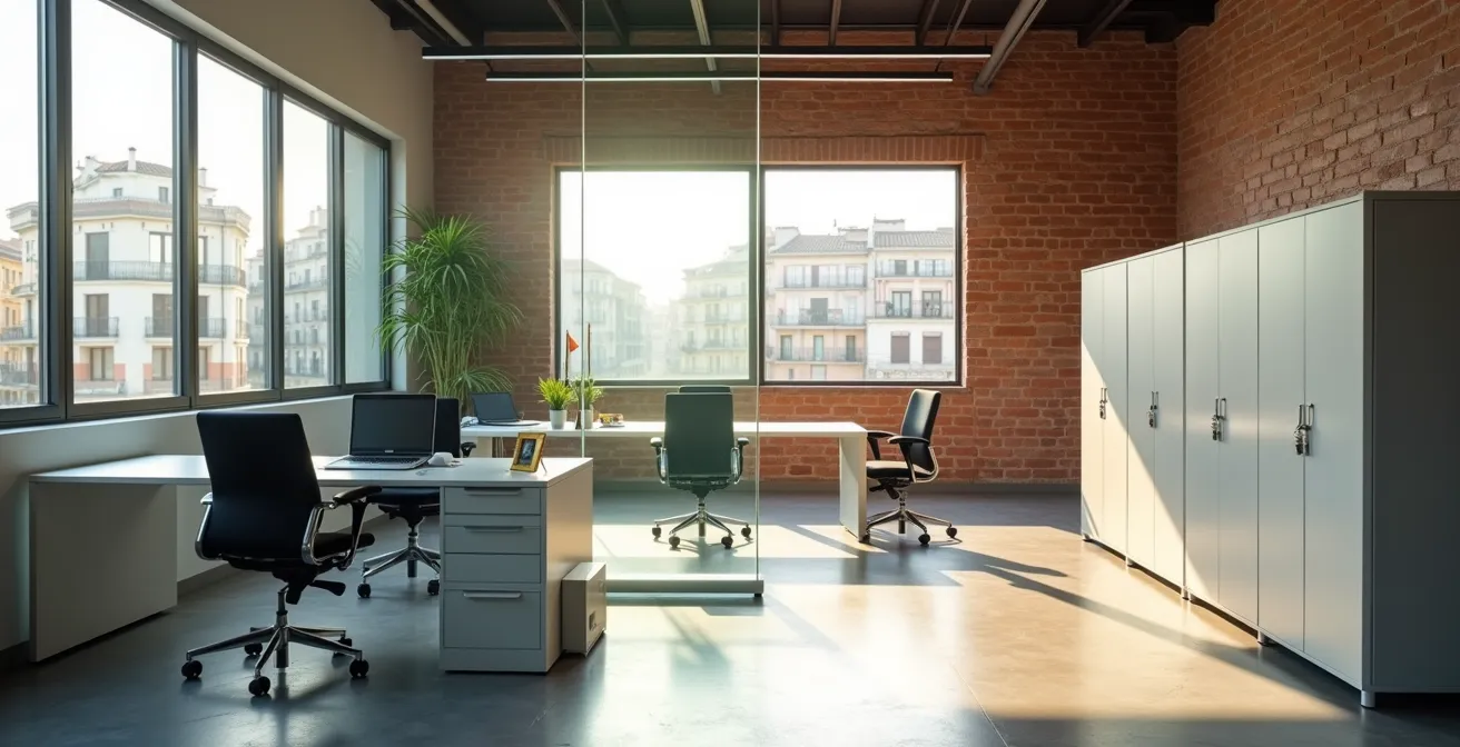 Comparación visual de la protección patrimonial entre autónomo y sociedad limitada, mostrando un espacio personal protegido tras un cristal corporativo.