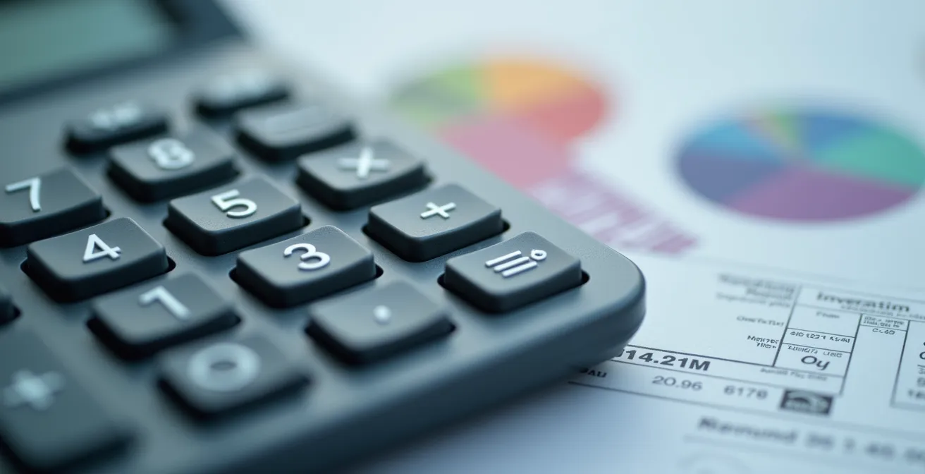 Detalle de calculadora financiera y documentos de valoración empresarial