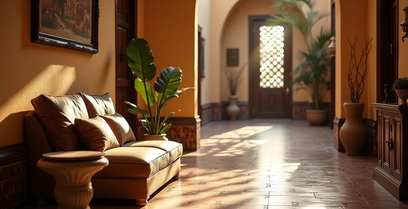 Interior de hotel boutique español con diseño único y experiencia personalizada que ilustra la diferenciación frente a la competencia por precio.