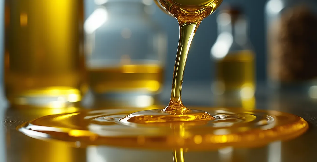 Detalle macro de aceite de oliva premium español con packaging innovador