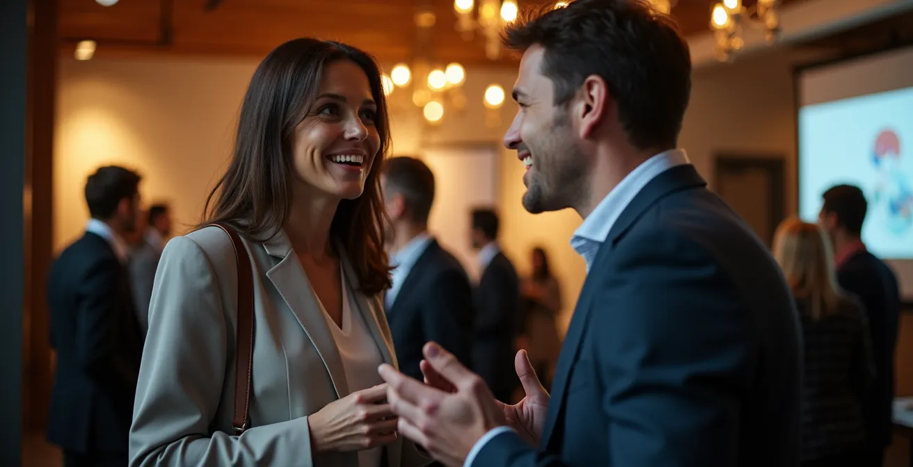 Evento profesional con emprendedores presentando proyectos en ambiente moderno