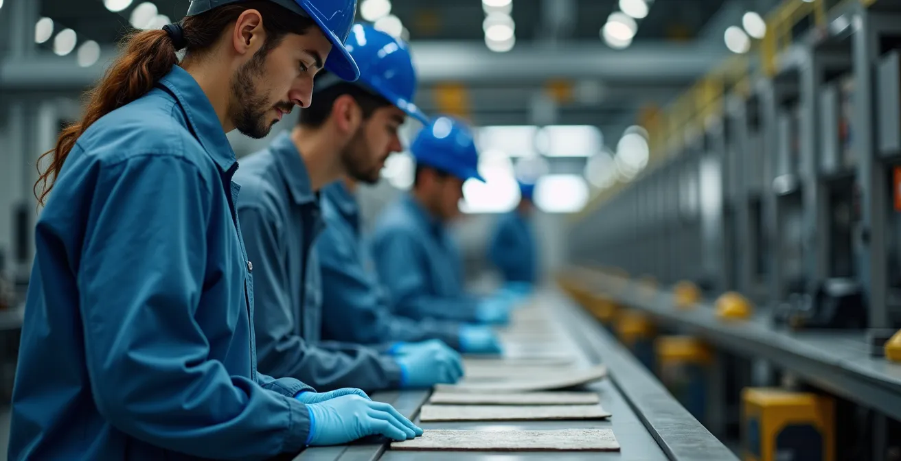 Interior de fábrica española moderna mostrando proceso de transformación industrial