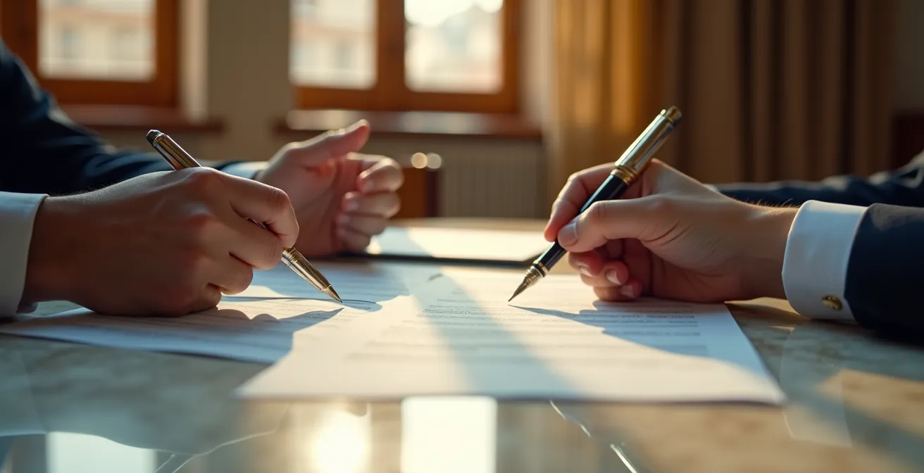 Reunión de negociación entre cliente y gestor patrimonial en oficina española